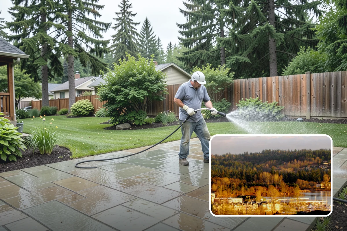 Concrete Walkway Cleaning in Kenmore, King County, WA - Lifts embedded grime from porous concrete