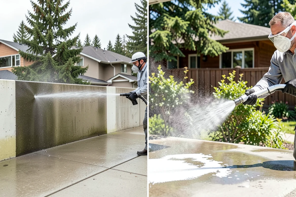 Concrete Walkway Cleaning in Kenmore, King County, WA - Clear debris and protect adjacent planting beds
