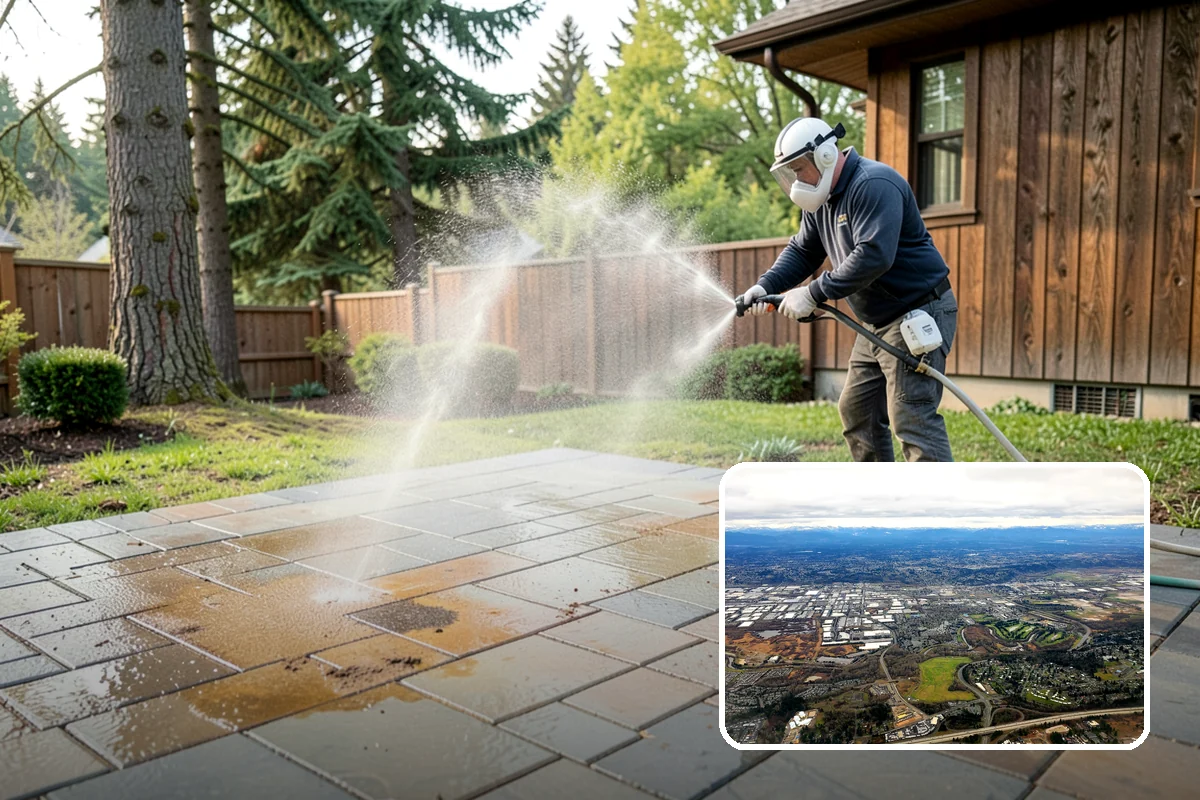 Concrete Walkway Cleaning in Kent, King County, WA - Lifts embedded grime from porous concrete