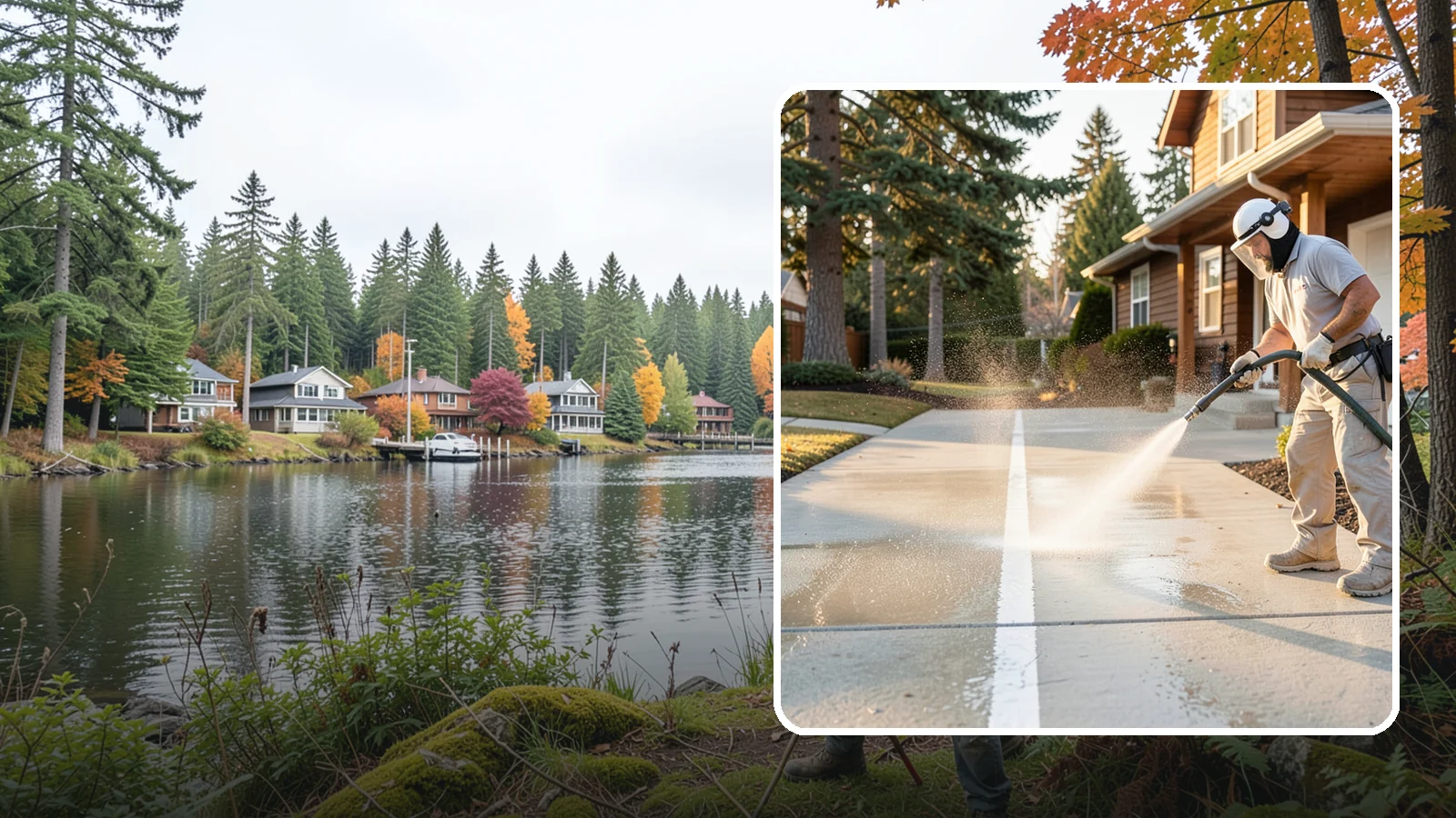 Concrete Walkway Cleaning in La Conner, Skagit County, WA - Deep-clean poured concrete walkways to lift years of Northwest grime, algae, and shaded discoloration.