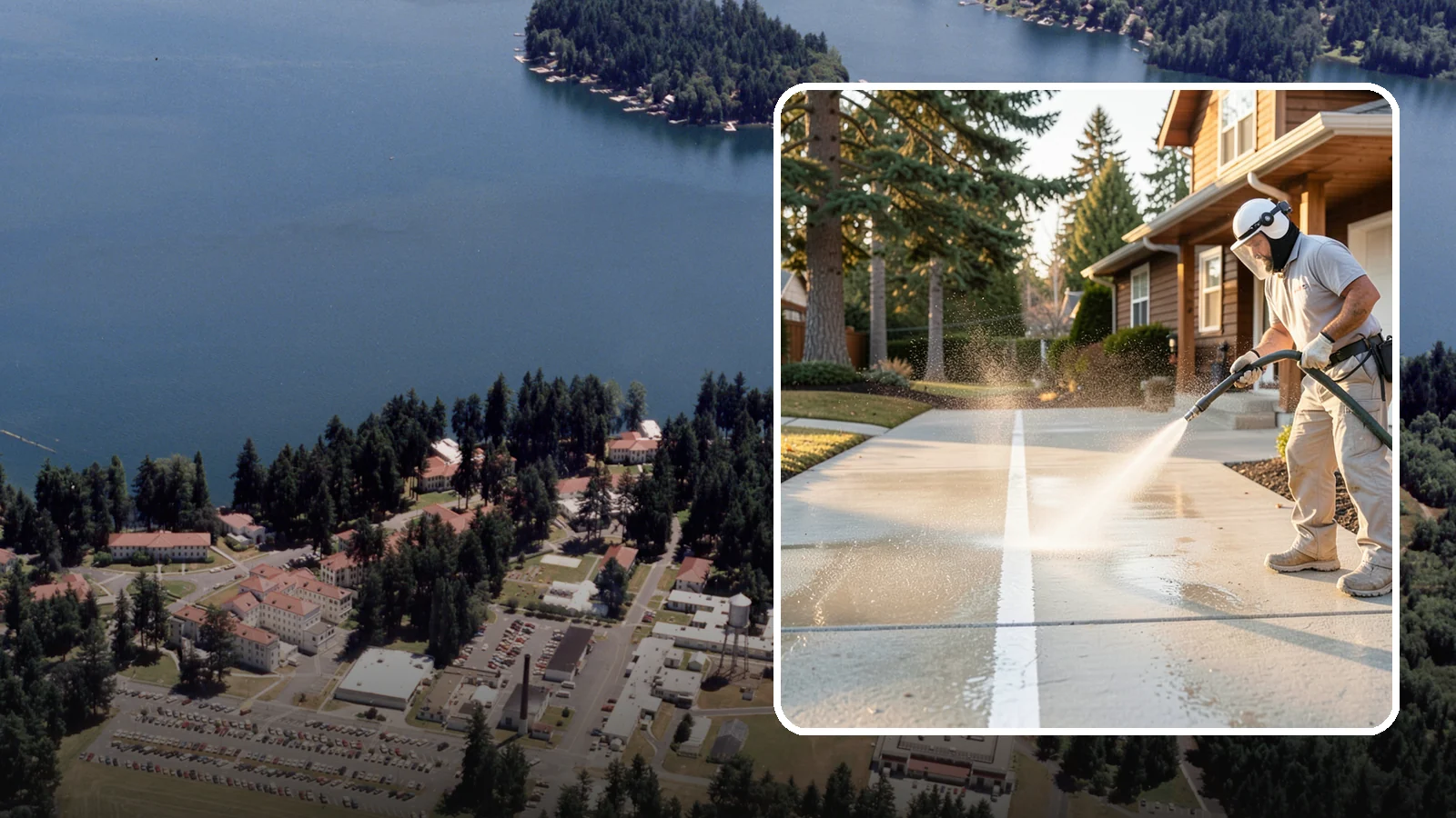 Concrete Walkway Cleaning in Lakewood, Pierce County, WA - Deep-clean poured concrete walkways to lift years of Northwest grime, algae, and shaded discoloration.