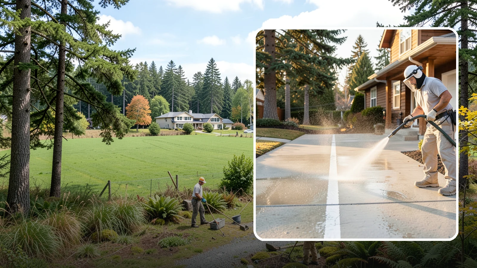 Concrete Walkway Cleaning in Lyman, Skagit County, WA - Deep-clean poured concrete walkways to lift years of Northwest grime, algae, and shaded discoloration.