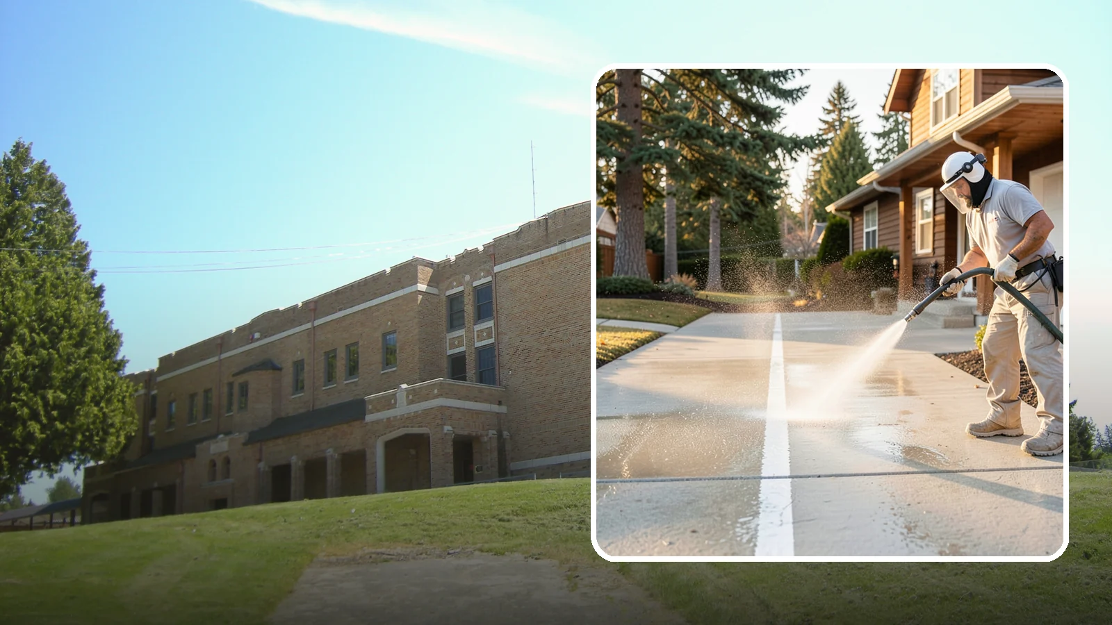 Concrete Walkway Cleaning in Maple Valley, King County, WA - Deep-clean poured concrete walkways to lift years of Northwest grime, algae, and shaded discoloration.