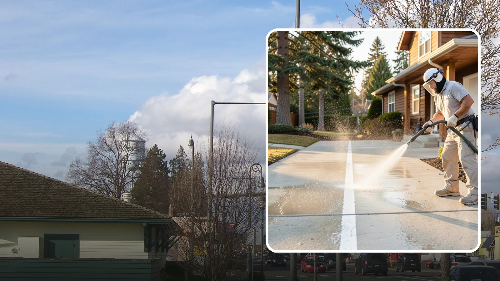 Concrete Walkway Cleaning in Marysville, Snohomish County, WA - Deep-clean poured concrete walkways to lift years of Northwest grime, algae, and shaded discoloration.