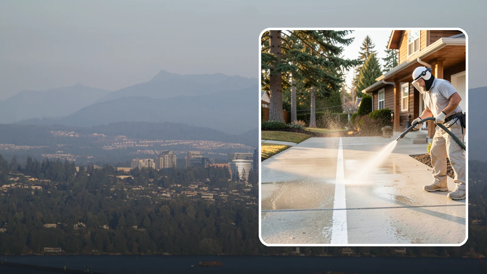 Concrete Walkway Cleaning in Medina, King County, WA - Deep-clean poured concrete walkways to lift years of Northwest grime, algae, and shaded discoloration.