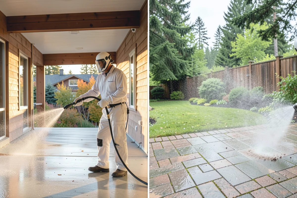 Concrete Walkway Cleaning in Medina, King County, WA - Clear debris and protect adjacent planting beds