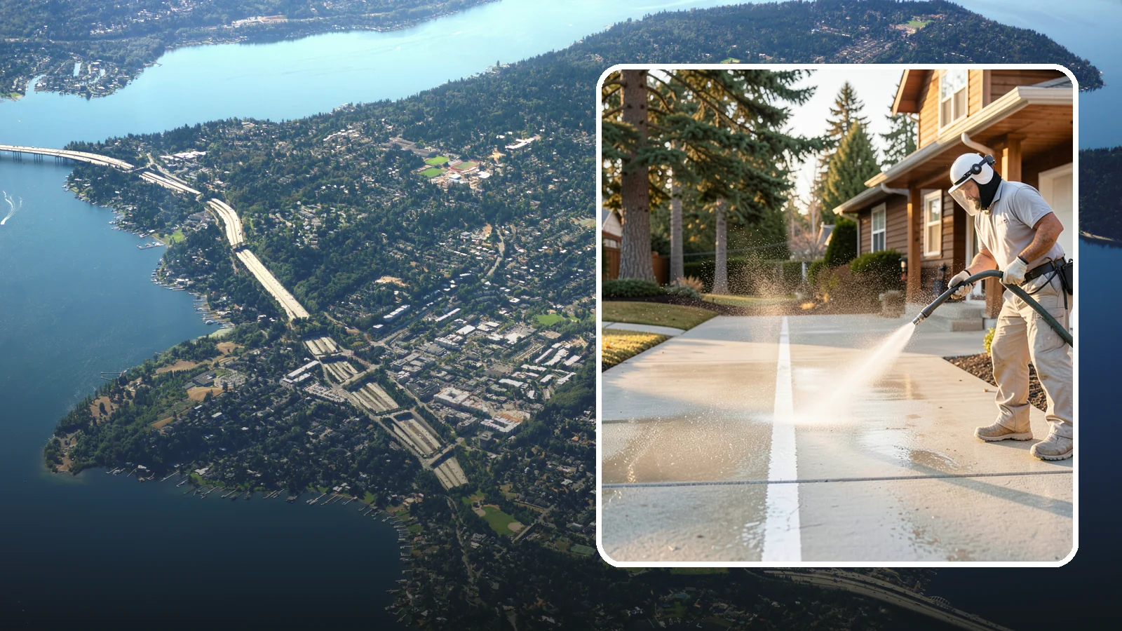 Concrete Walkway Cleaning in Mercer Island, King County, WA - Deep-clean poured concrete walkways to lift years of Northwest grime, algae, and shaded discoloration.
