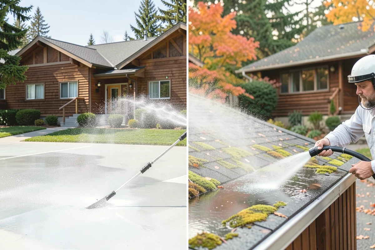 Concrete Walkway Cleaning in Mercer Island, King County, WA - Clear debris and protect adjacent planting beds