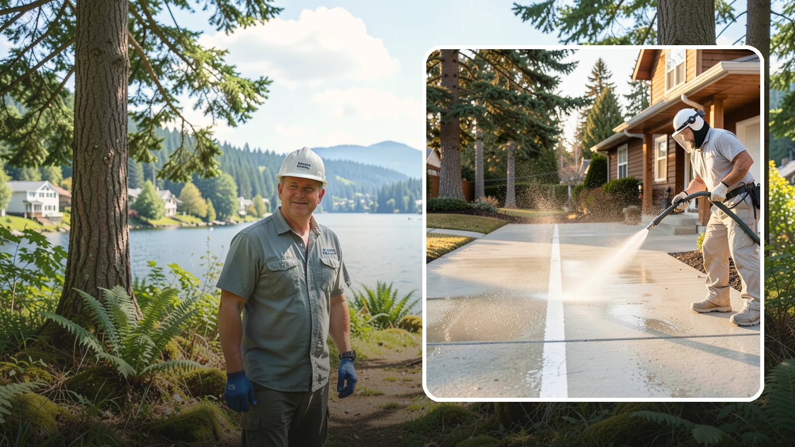 Concrete Walkway Cleaning in Milton, King County, WA - Deep-clean poured concrete walkways to lift years of Northwest grime, algae, and shaded discoloration.