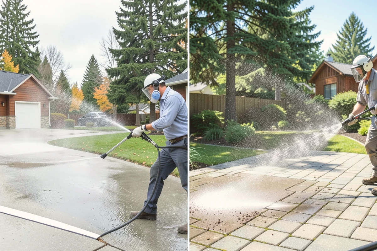 Concrete Walkway Cleaning in Milton, King County, WA - Clear debris and protect adjacent planting beds