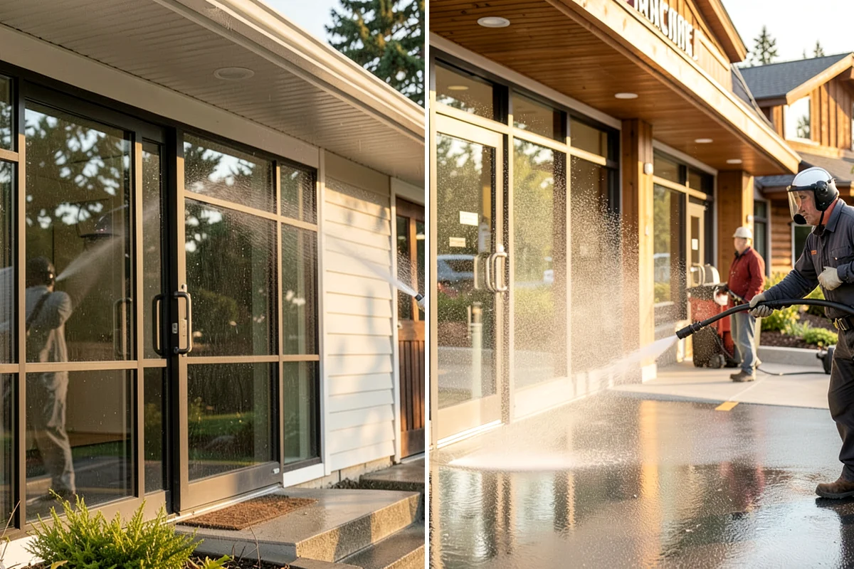 Concrete Walkway Cleaning in Normandy Park, King County, WA - Clear debris and protect adjacent planting beds