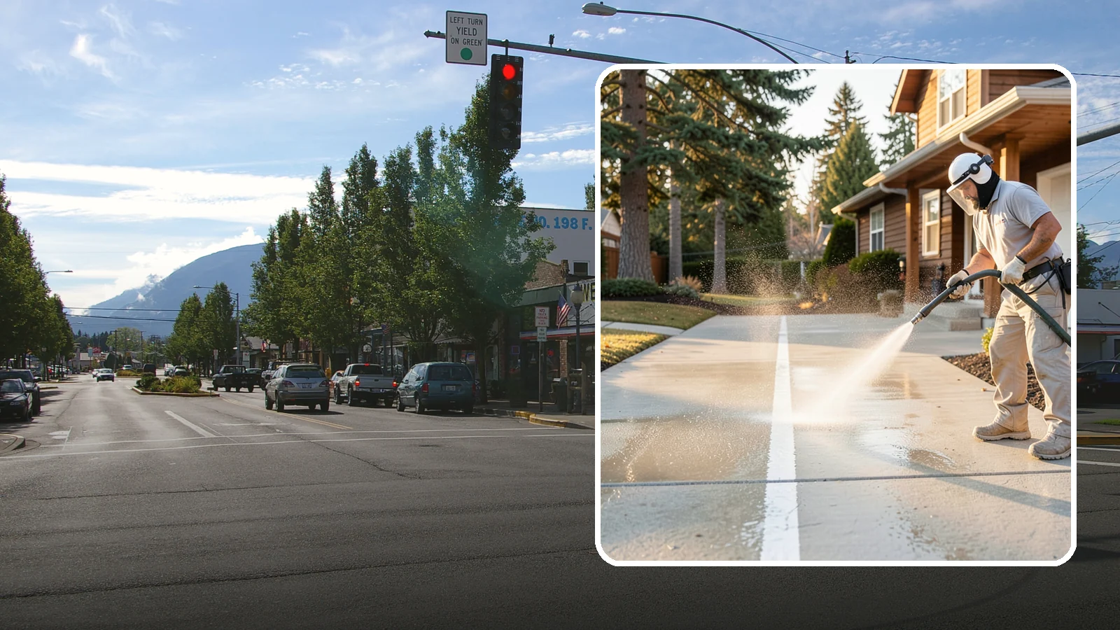 Concrete Walkway Cleaning in North Bend, King County, WA - Deep-clean poured concrete walkways to lift years of Northwest grime, algae, and shaded discoloration.