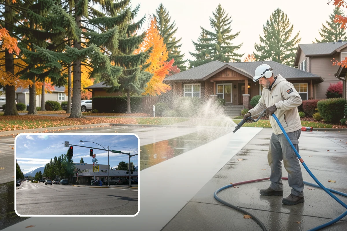 Concrete Walkway Cleaning in North Bend, King County, WA - Lifts embedded grime from porous concrete