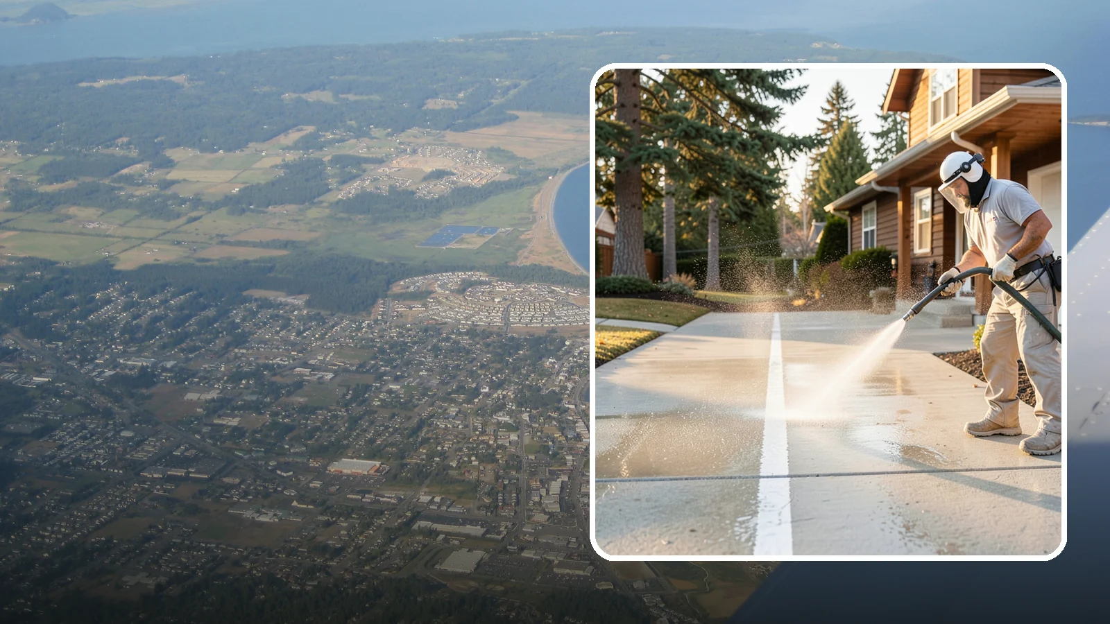 Concrete Walkway Cleaning in Oak Harbor, Island County, WA - Deep-clean poured concrete walkways to lift years of Northwest grime, algae, and shaded discoloration.