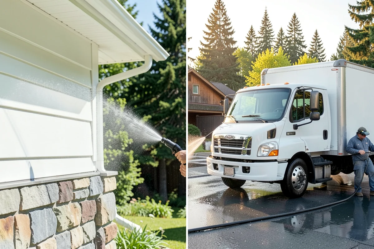 Concrete Walkway Cleaning in Puyallup, Pierce County, WA - Clear debris and protect adjacent planting beds