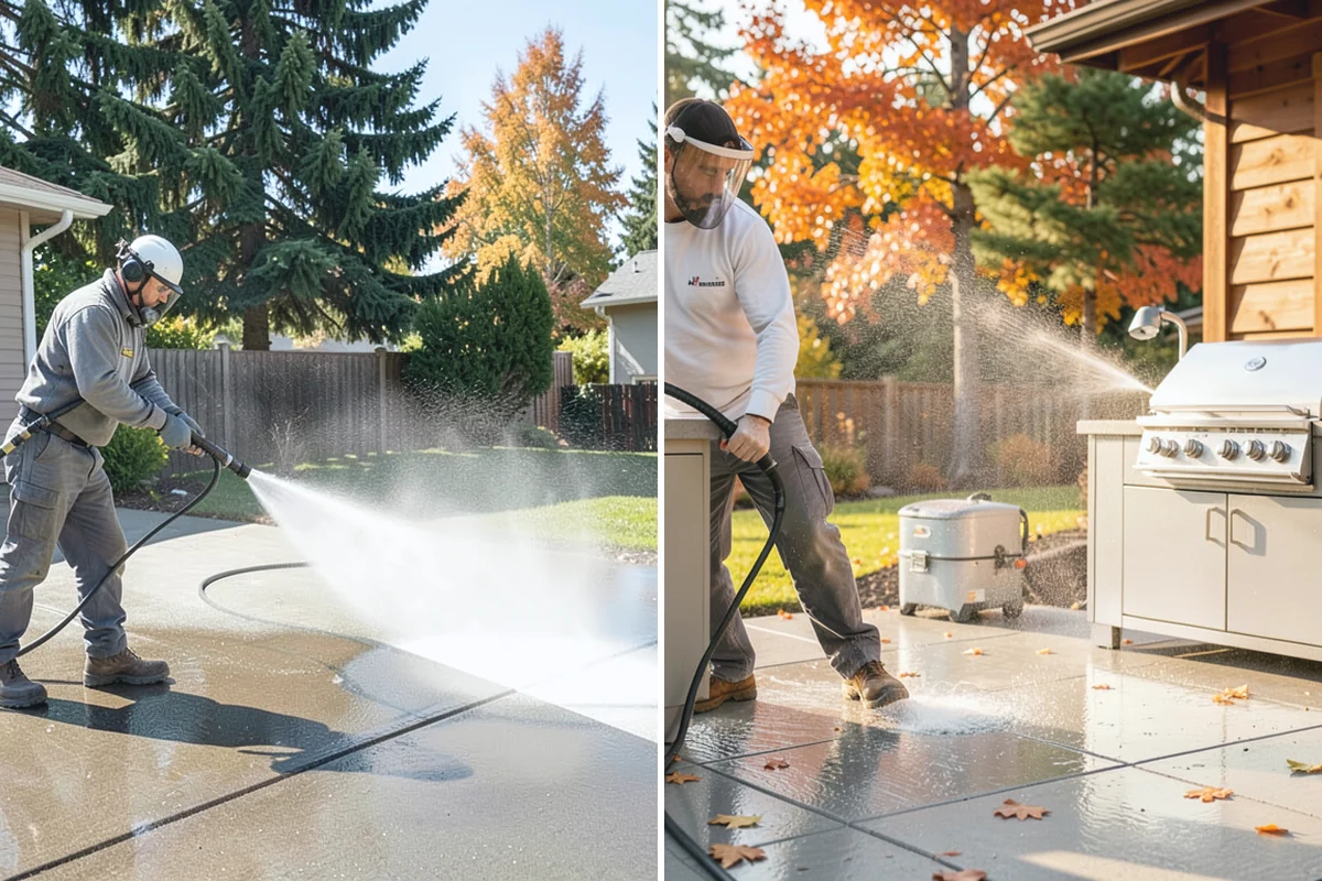 Concrete Walkway Cleaning in Redmond, King County, WA - Clear debris and protect adjacent planting beds