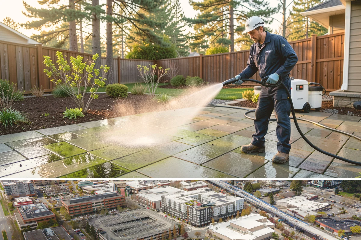 Concrete Walkway Cleaning in Redmond, King County, WA - Plan concrete walkway cleaning for a drier window from May to September so the slab can cure between rains.