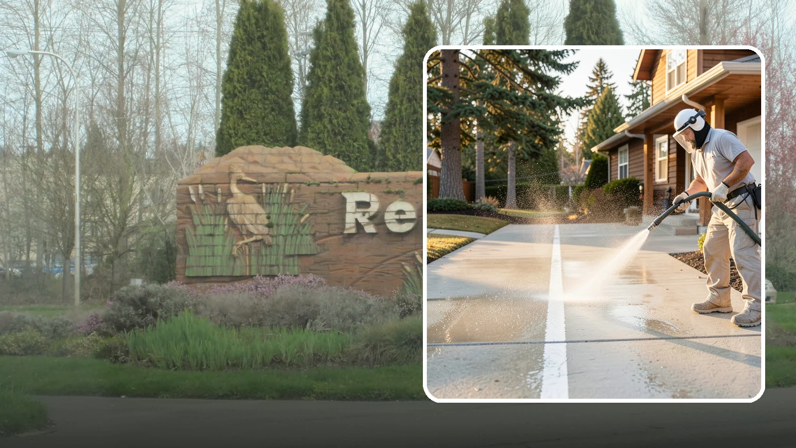 Concrete Walkway Cleaning in Renton, King County, WA - Deep-clean poured concrete walkways to lift years of Northwest grime, algae, and shaded discoloration.