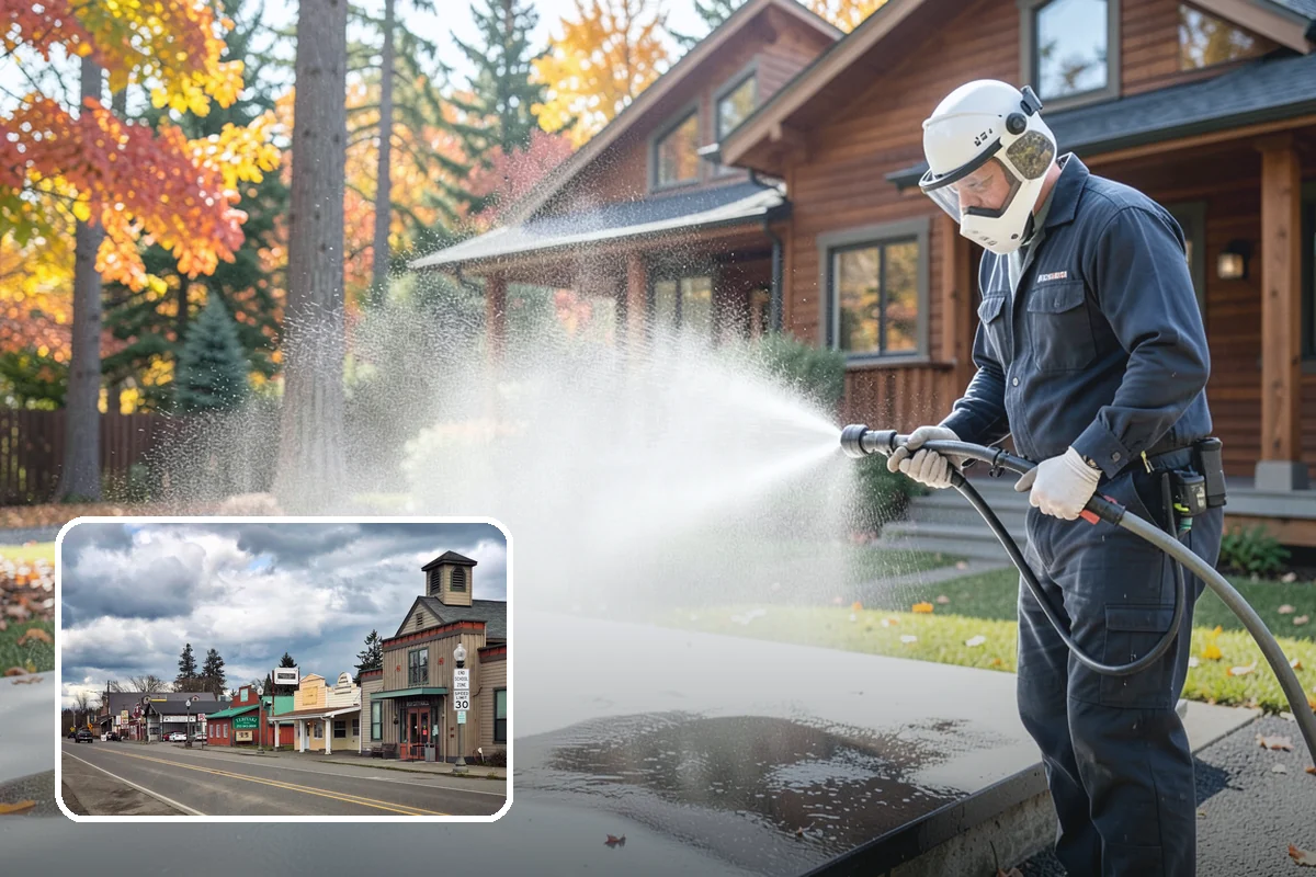 Concrete Walkway Cleaning in Roy, Pierce County, WA - Lifts embedded grime from porous concrete