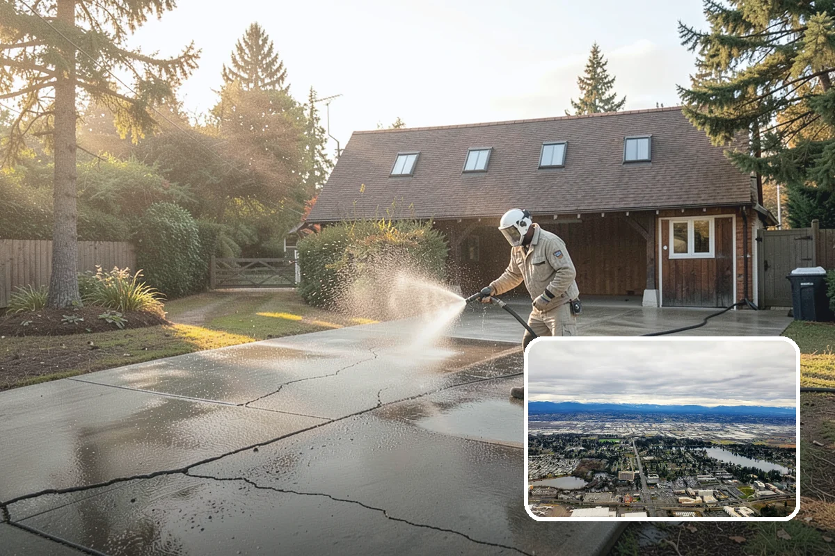 Concrete Walkway Cleaning in SeaTac, King County, WA - Lifts embedded grime from porous concrete