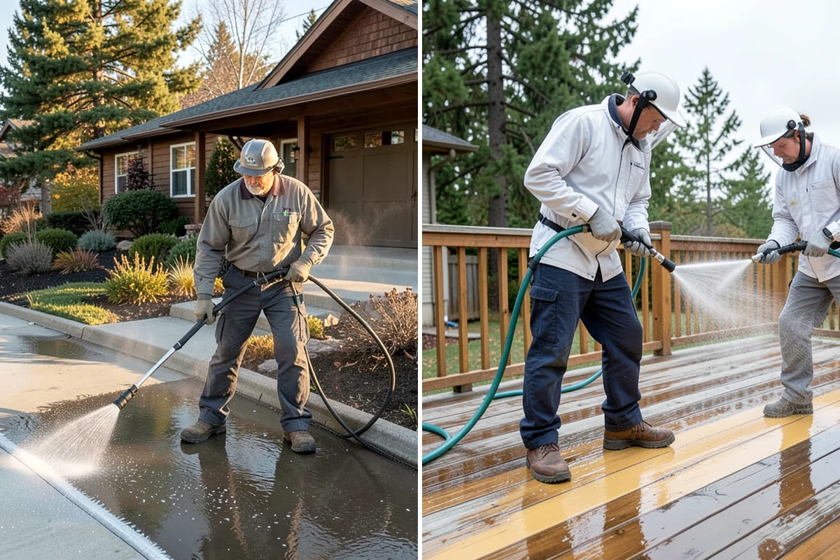 Concrete Walkway Cleaning in SeaTac, King County, WA - Clear debris and protect adjacent planting beds