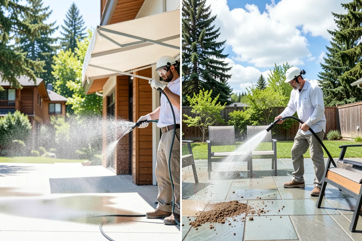 Concrete Walkway Cleaning in Seattle, King County, WA - Clear debris and protect adjacent planting beds