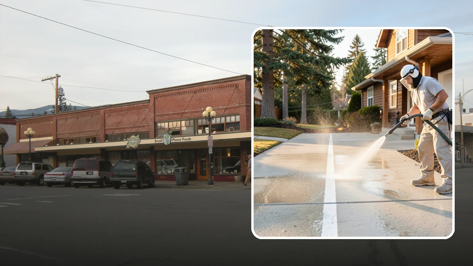 Concrete Walkway Cleaning in Sedro-Woolley, Skagit County, WA - Deep-clean poured concrete walkways to lift years of Northwest grime, algae, and shaded discoloration.