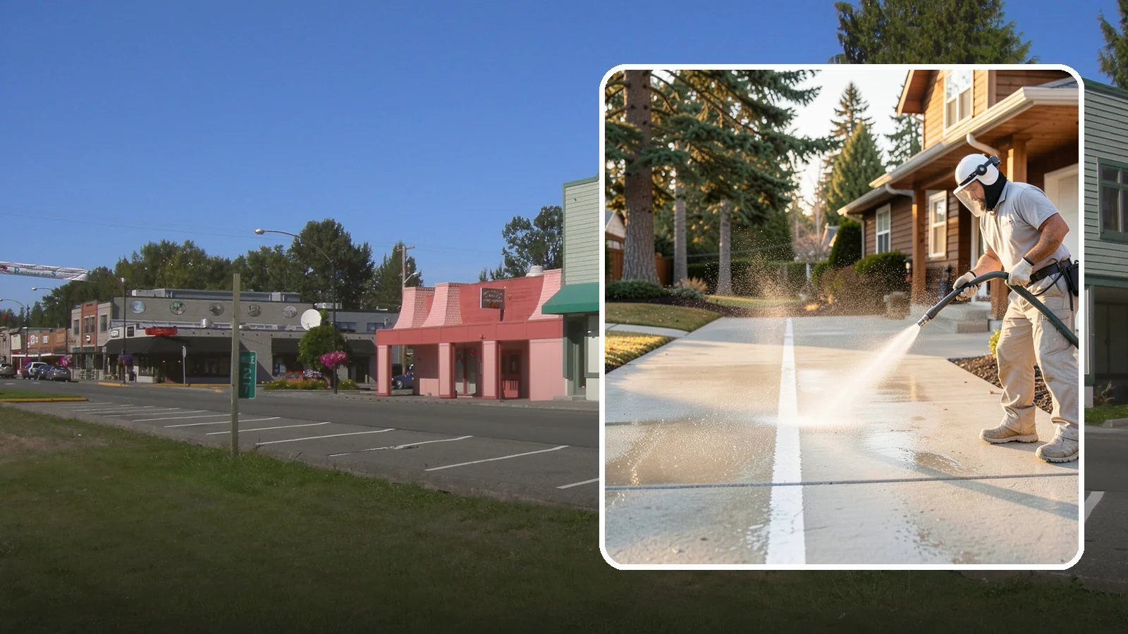 Concrete Walkway Cleaning in Snoqualmie, King County, WA - Deep-clean poured concrete walkways to lift years of Northwest grime, algae, and shaded discoloration.