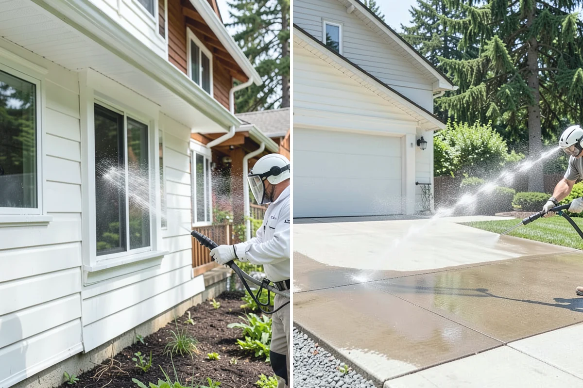 Concrete Walkway Cleaning in South Prairie, Pierce County, WA - Clear debris and protect adjacent planting beds