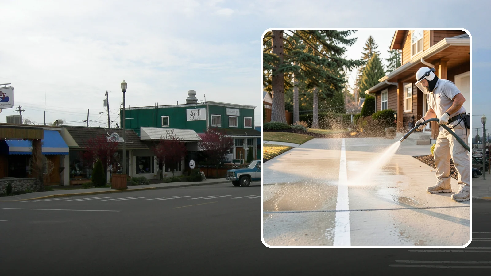 Concrete Walkway Cleaning in Stanwood, Snohomish County, WA - Deep-clean poured concrete walkways to lift years of Northwest grime, algae, and shaded discoloration.