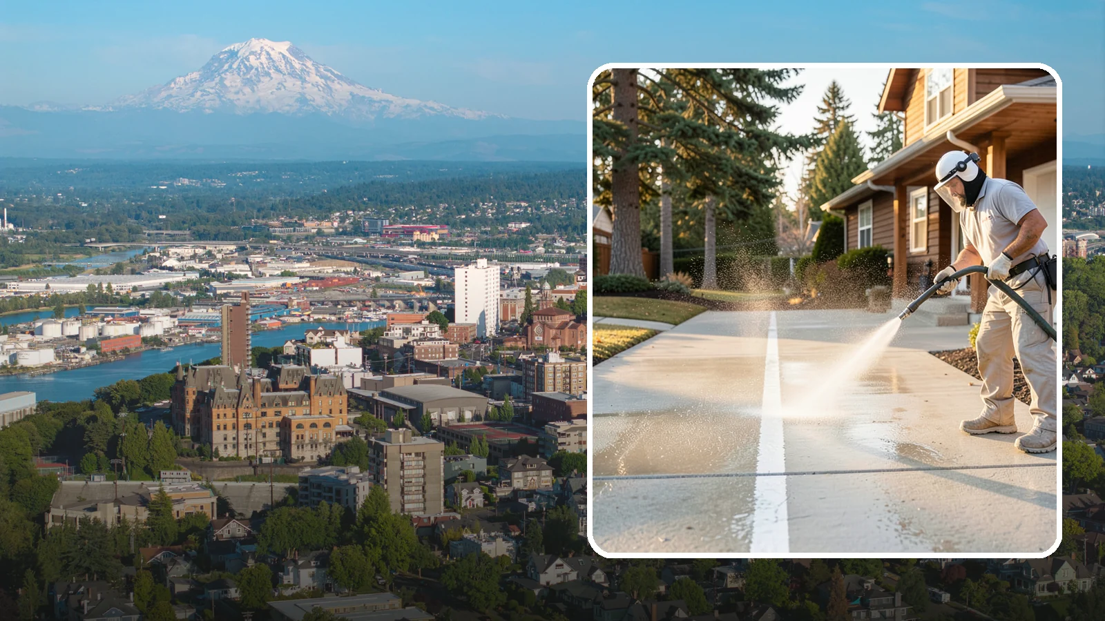 Concrete Walkway Cleaning in Tacoma, Pierce County, WA - Deep-clean poured concrete walkways to lift years of Northwest grime, algae, and shaded discoloration.