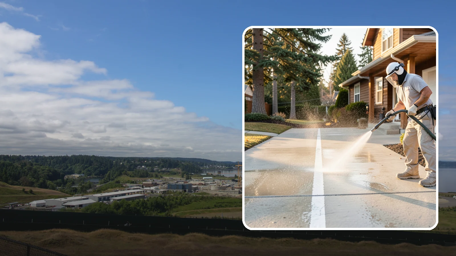 Concrete Walkway Cleaning in University Place, Pierce County, WA - Deep-clean poured concrete walkways to lift years of Northwest grime, algae, and shaded discoloration.