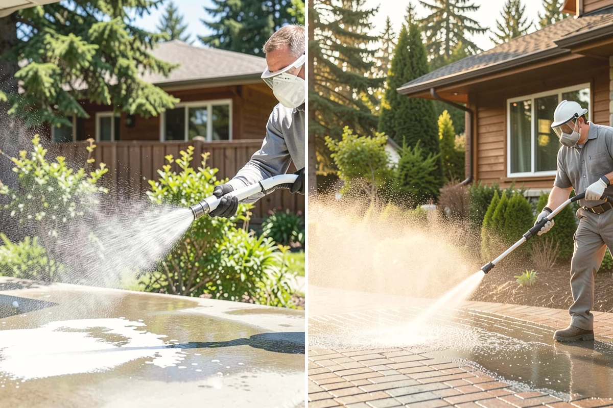 Concrete Walkway Cleaning in University Place, Pierce County, WA - Clear debris and protect adjacent planting beds