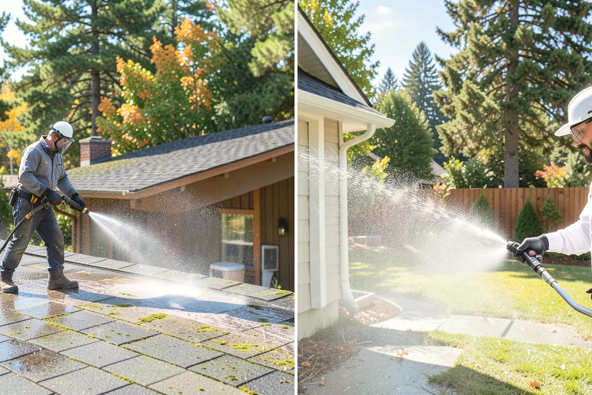 Concrete Walkway Cleaning in Yarrow Point, King County, WA - Clear debris and protect adjacent planting beds
