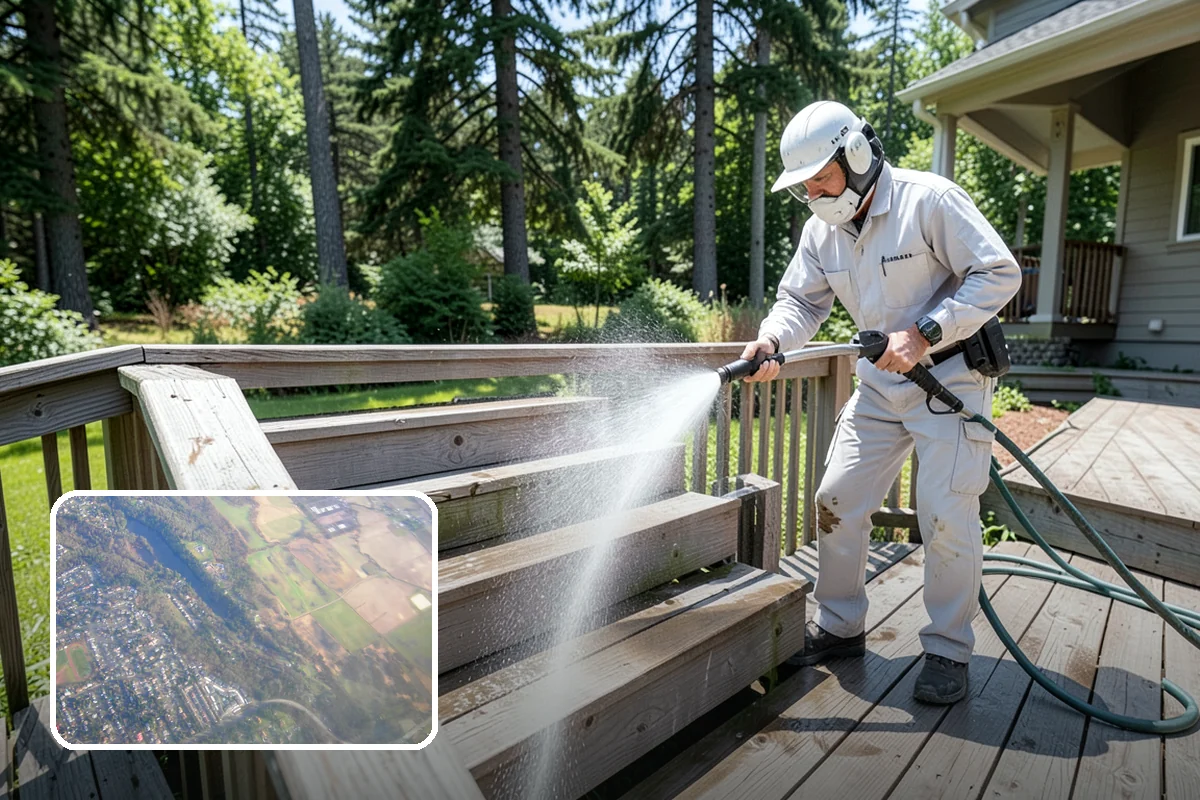 Concrete Wall Cleaning in Algona, King County, WA - Clears green algae from shaded, north-facing wall surfaces