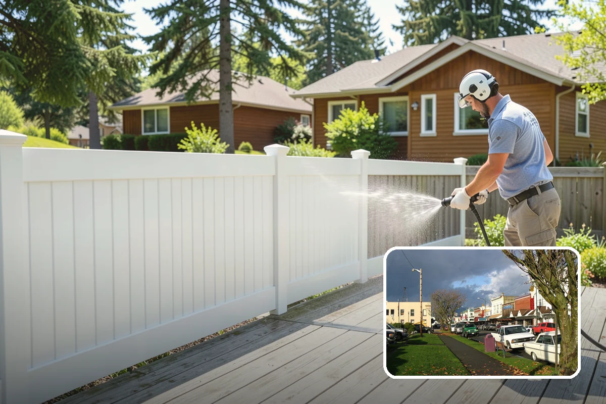 Concrete Wall Cleaning in Arlington, Snohomish County, WA - Clears green algae from shaded, north-facing wall surfaces