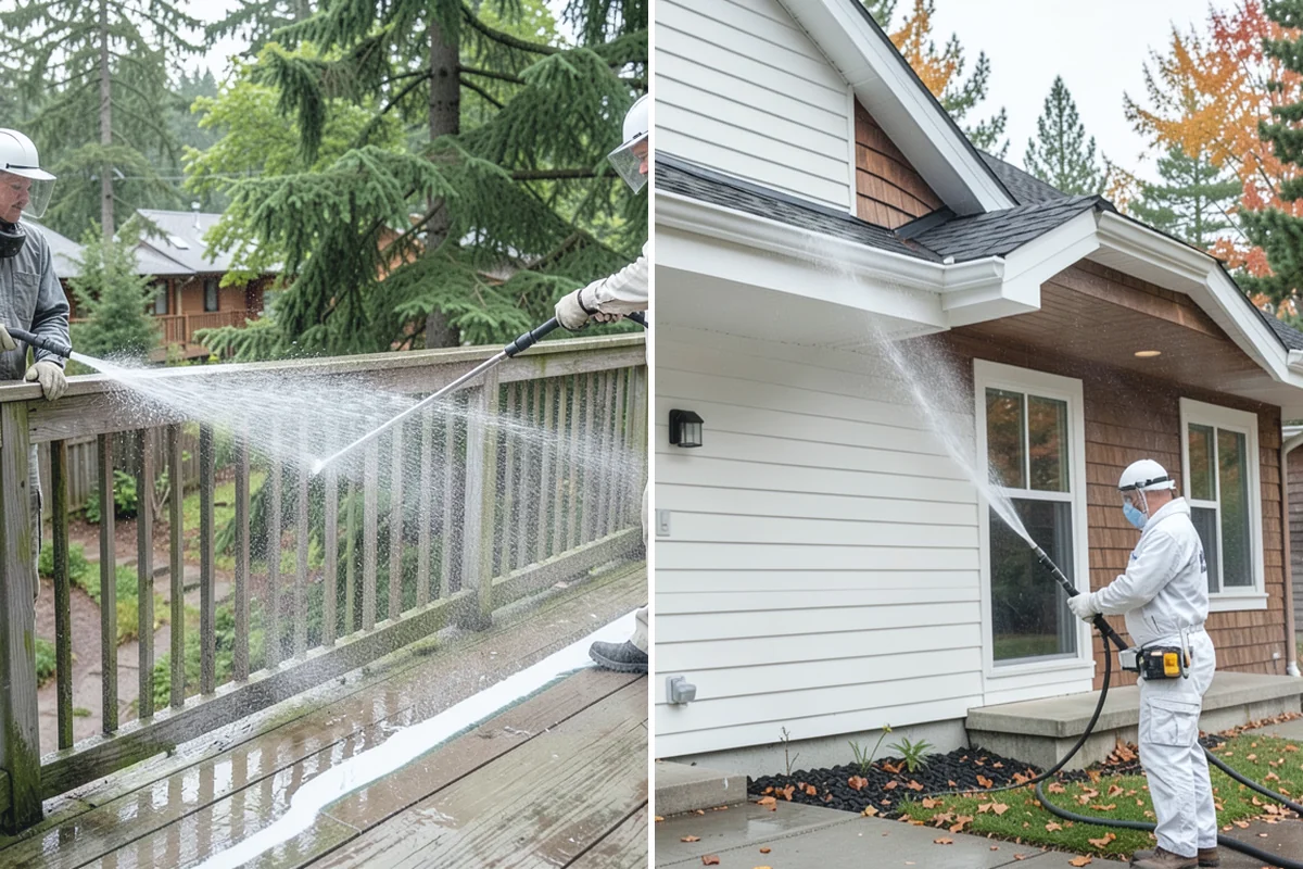 Concrete Wall Cleaning in Auburn, King County, WA - Protect adjacent plantings and cover nearby surfaces