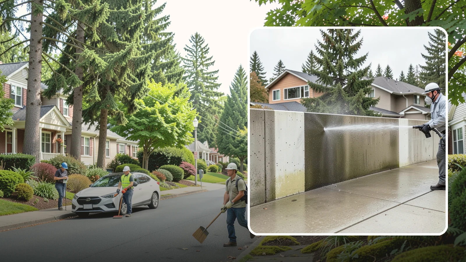 Concrete Wall Cleaning in Beaux Arts Village, King County, WA - Wash algae and grime from vertical concrete walls using soft-wash methods that clean without gouging.
