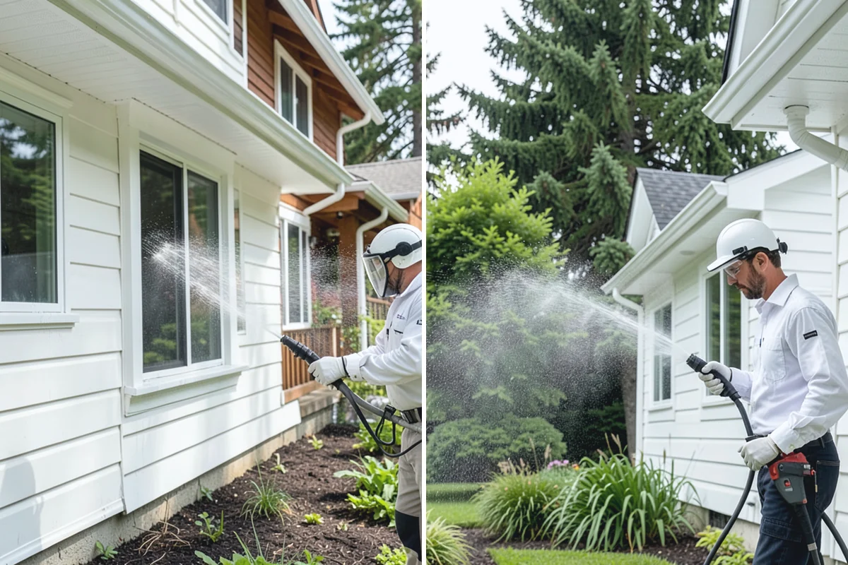 Concrete Wall Cleaning in Beaux Arts Village, King County, WA - Protect adjacent plantings and cover nearby surfaces