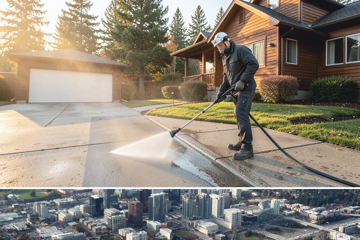 Concrete Wall Cleaning in Bellevue, King County, WA - Spring is a strong time to clear the algae that flourished through the wet winter, giving walls a clean start before summer.