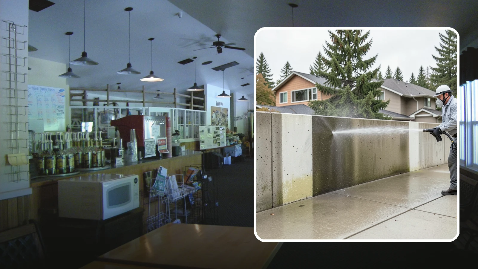 Concrete Wall Cleaning in Black Diamond, King County, WA - Wash algae and grime from vertical concrete walls using soft-wash methods that clean without gouging.