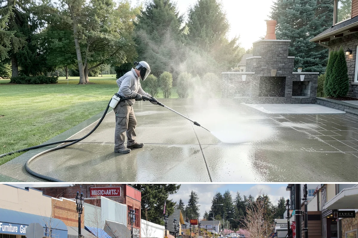 Concrete Wall Cleaning in Bothell, King County, WA - Spring is a strong time to clear the algae that flourished through the wet winter, giving walls a clean start before summer.