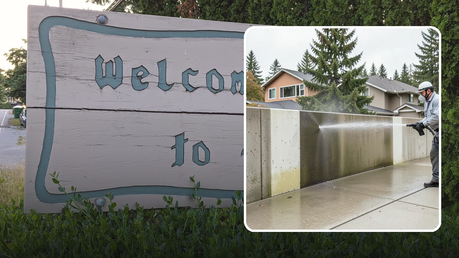 Concrete Wall Cleaning in Brier, Snohomish County, WA - Wash algae and grime from vertical concrete walls using soft-wash methods that clean without gouging.
