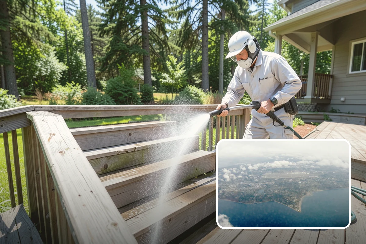 Concrete Wall Cleaning in Burien, King County, WA - Clears green algae from shaded, north-facing wall surfaces