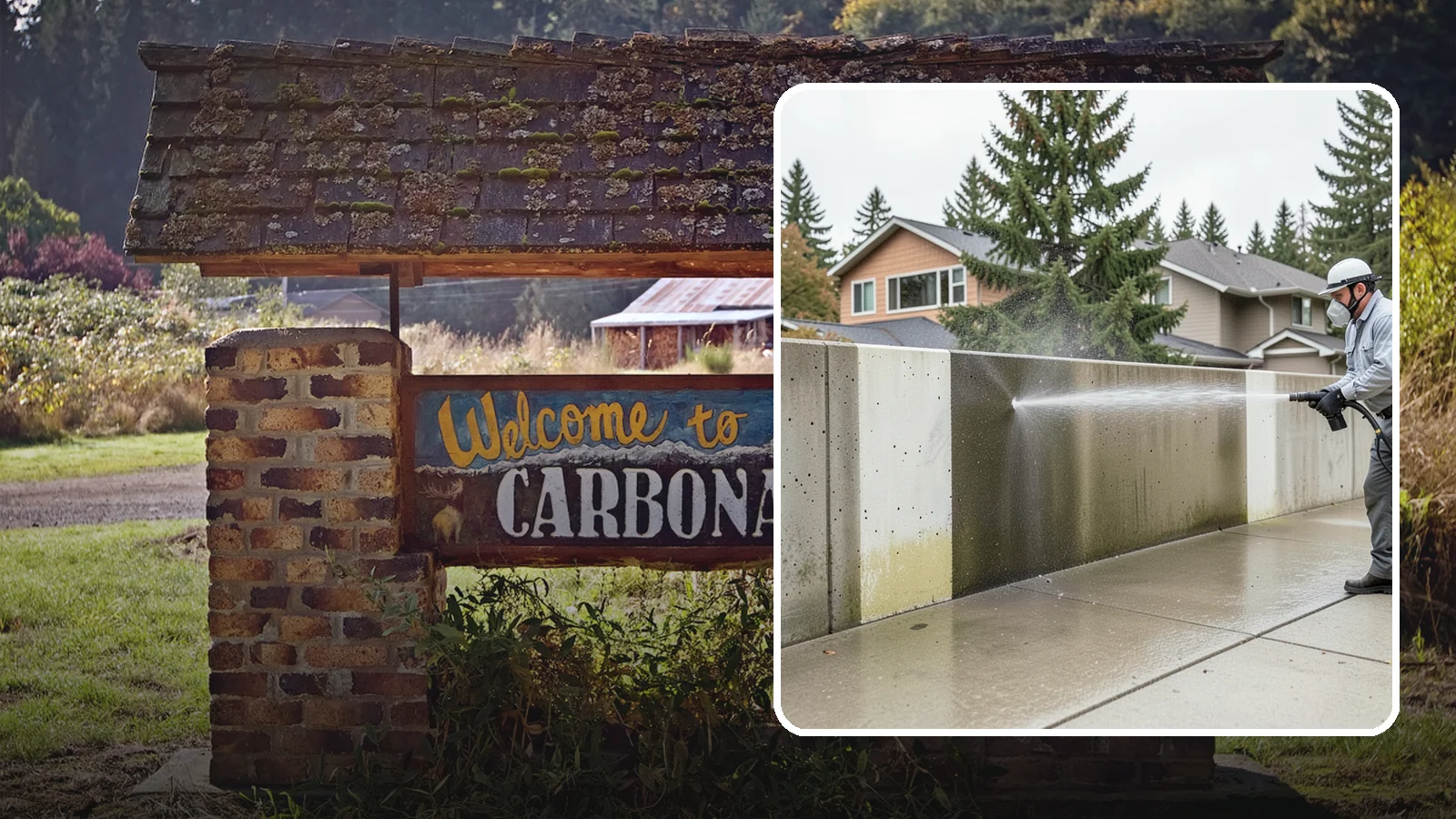 Concrete Wall Cleaning in Carbonado, Pierce County, WA - Wash algae and grime from vertical concrete walls using soft-wash methods that clean without gouging.