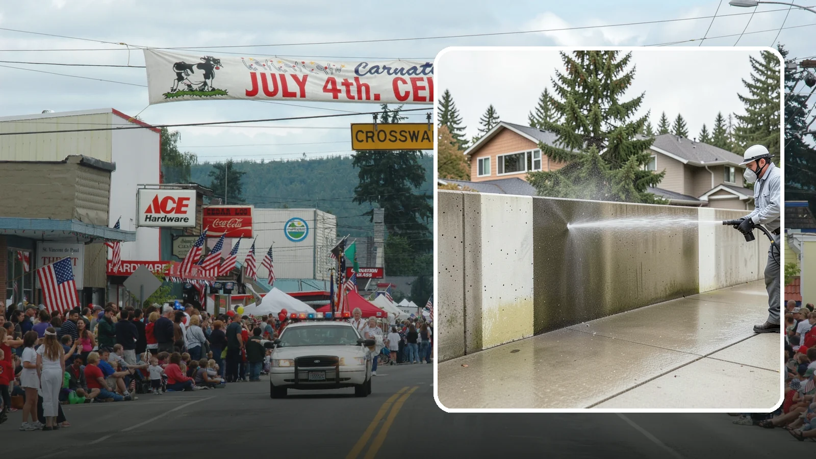 Concrete Wall Cleaning in Carnation, King County, WA - Wash algae and grime from vertical concrete walls using soft-wash methods that clean without gouging.