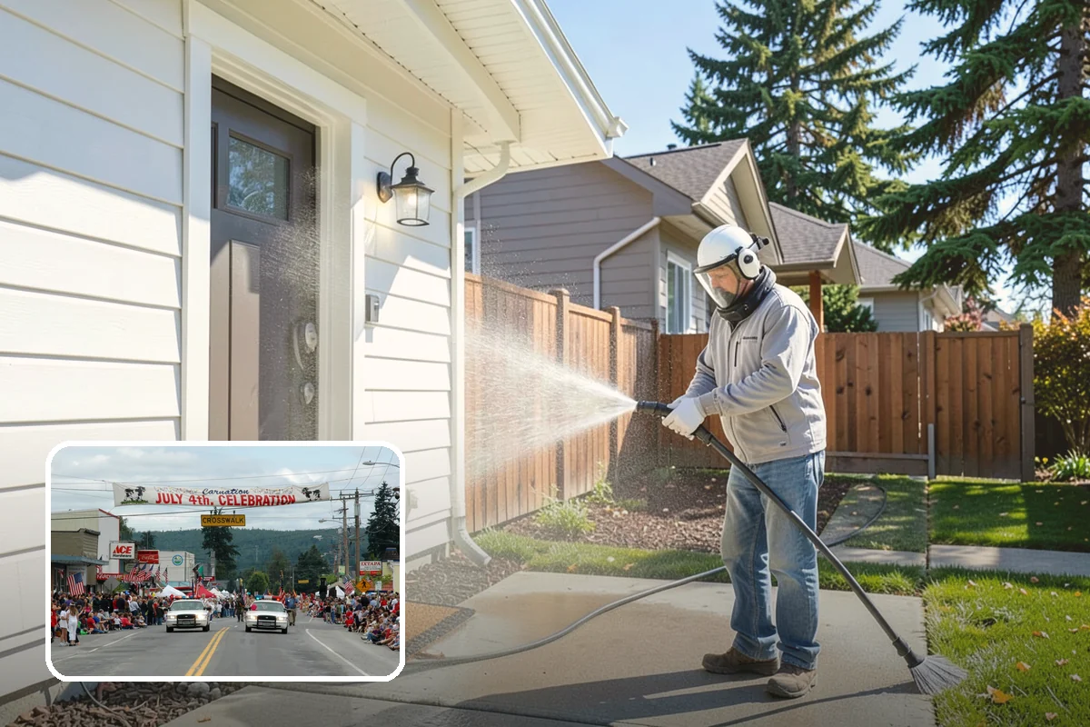 Concrete Wall Cleaning in Carnation, King County, WA - Clears green algae from shaded, north-facing wall surfaces