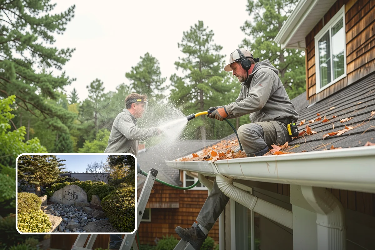 Concrete Wall Cleaning in Clyde Hill, King County, WA - Clears green algae from shaded, north-facing wall surfaces