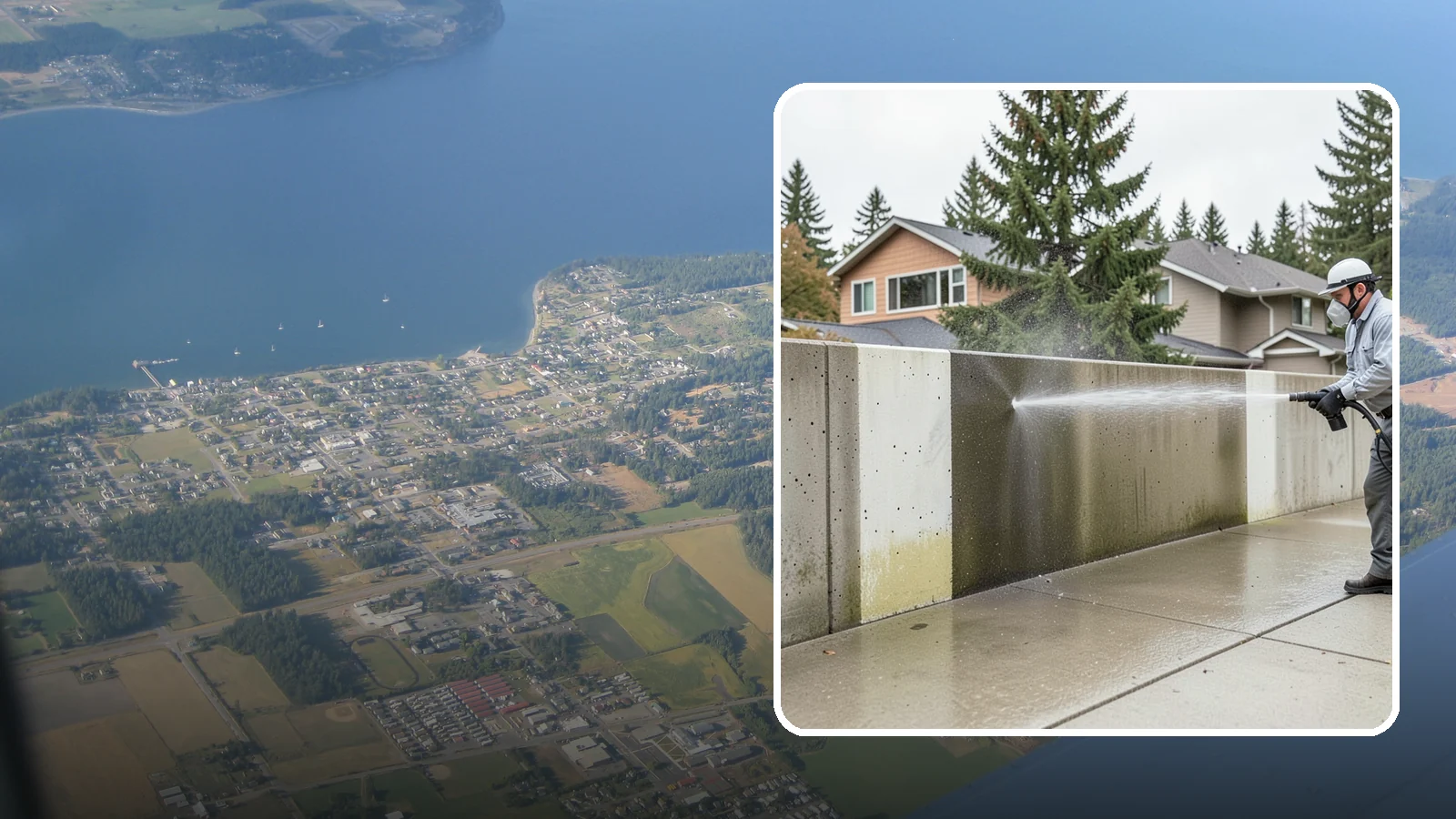 Concrete Wall Cleaning in Coupeville, Island County, WA - Wash algae and grime from vertical concrete walls using soft-wash methods that clean without gouging.