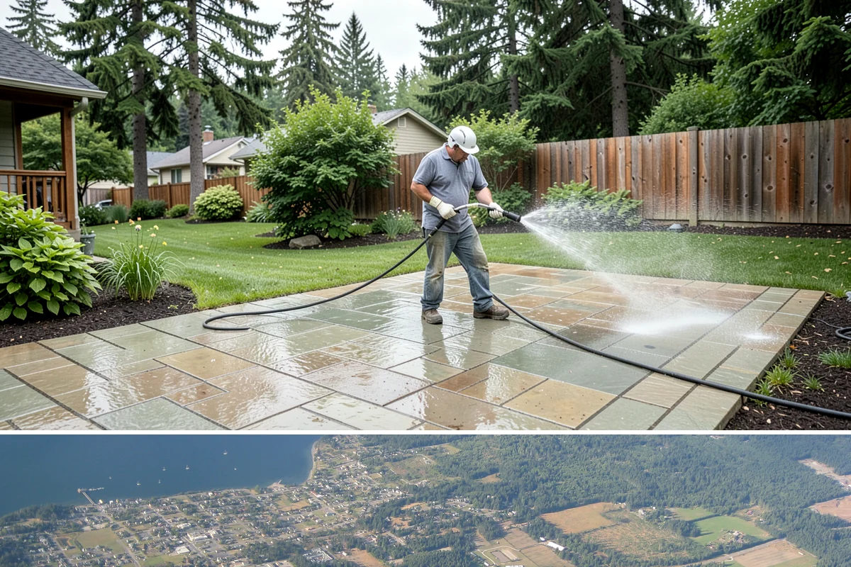 Concrete Wall Cleaning in Coupeville, Island County, WA - Spring is a strong time to clear the algae that flourished through the wet winter, giving walls a clean start before summer.
